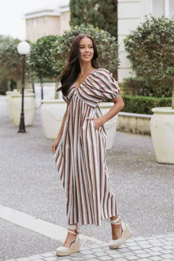 Sullivan Puff Sleeve Maxi Dress - Chocolate Stripe