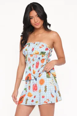 Luna Skirt Set - Blue Picnic Print