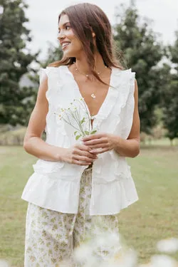 Athena Ruffle Top - White