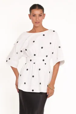 Camila Open Back Top - White Black Polka Dot