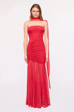 Phoenix Bustier Maxi Dress with Removable Scarf and Sash – Red