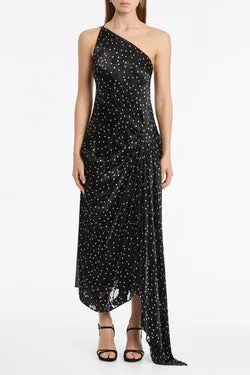 PINSPOT SILK BURNOUT PEAK HEM DRAPED DRESS