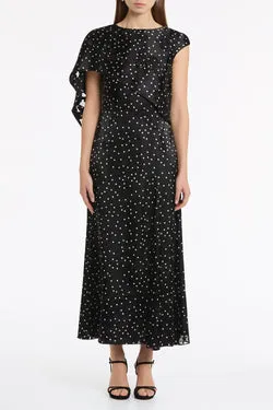PINSPOT SILK BURNOUT SHOULDER WRAP DRESS