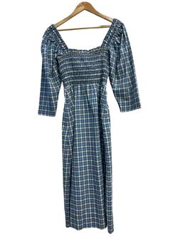 Ganni Blue Check Midi Dress 38