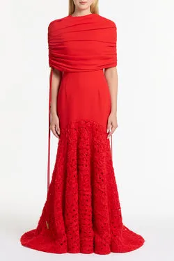 RED CREPE COULISSE SHRUG