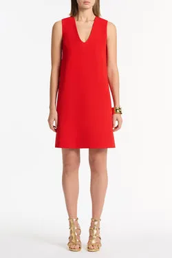 RED CREPE SCOOP NECK SHIFT DRESS