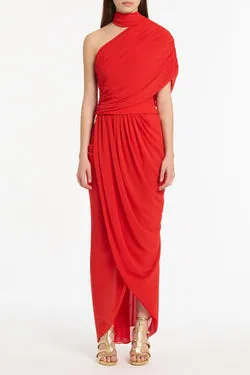 RED GEORGETTE DRAPE WRAP SKIRT