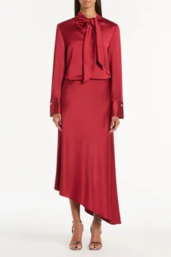 RIO RED SATIN ASYMMETRIC BIAS SKIRT