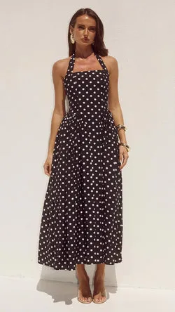 Sammi Halter Midi Dress - Black/White Polka