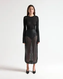 LACE CURVE SKIRT - BLACK