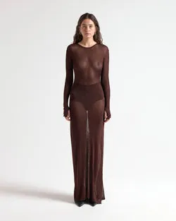 THE T-BAR LONG DRESS - CHOCOLATE
