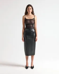 VEGAN LEATHER PENCIL SKIRT - BLACK