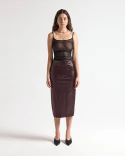 VEGAN LEATHER PENCIL SKIRT - MERLOT