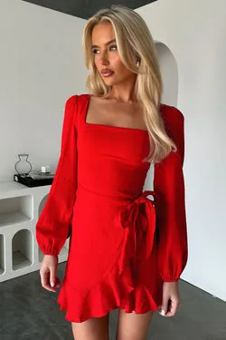Silvana Long Sleeve Wrap Mini Dress - Red