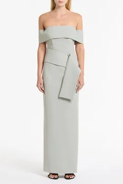 SILVER CREPE LA BANDA OFF SHOULDER GOWN