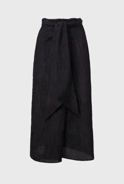 Crinkle Twisted Wrap Skirt Black