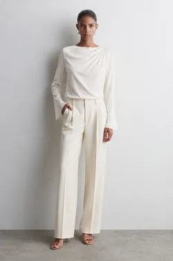 THE LONG SLEEVE DRAPED TOP- IVORY