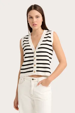 Giovanna Knitted Vest - Nero Stripe