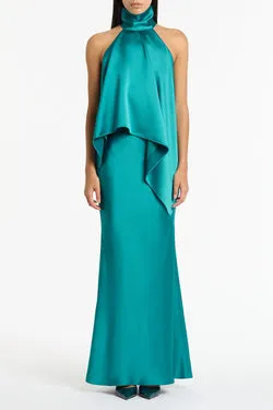 VIRIDIAN LUSTRE SATIN BIAS FISHTAIL SKIRT