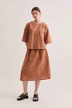 Aura Skirt - Rust Cotton Plaid