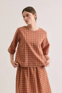 Claude Top - Rust Cotton Plaid