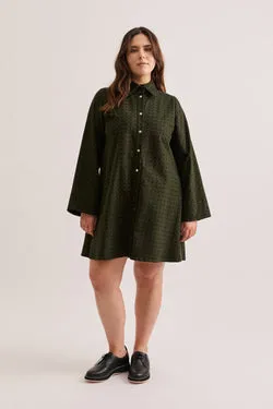 Umi Shirt Dress - Olive Polkadot Cotton