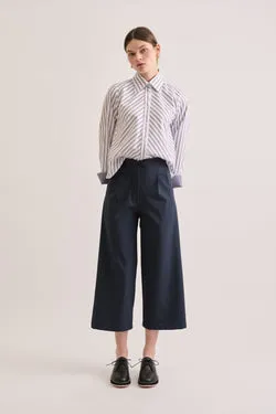 Wide Leg Tailored Pant - Midnight Wool Stripe