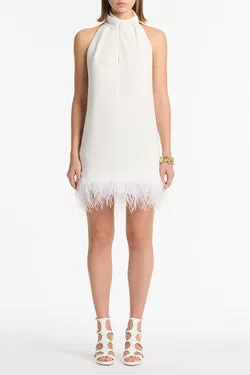 WHITE CREPE FEATHER MINI DRESS