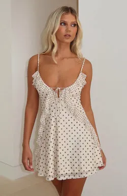 Can't Resist You Mini Dress Cream/Choc Polka Dot