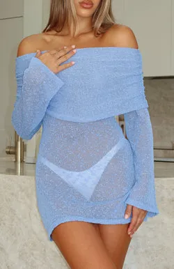 Can't Leave Me Long Sleeve Boucle Mini Dress Cornflower Blue