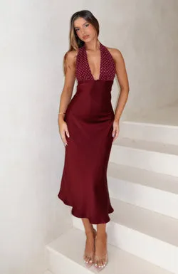 Guess You Miss Me Halter Midi Dress Burgundy/Pink Dot