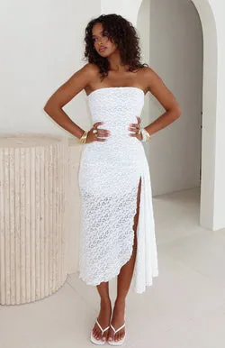 Living The Glam Life Strapless Midi Dress White