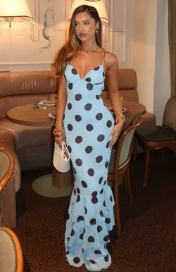 Power Ballad Maxi Dress Baby Blue/Choc Polka Dot