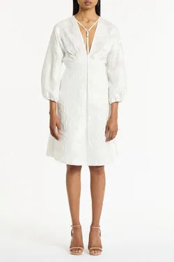 WHITE MESH JACQUARD MIDI DRESS