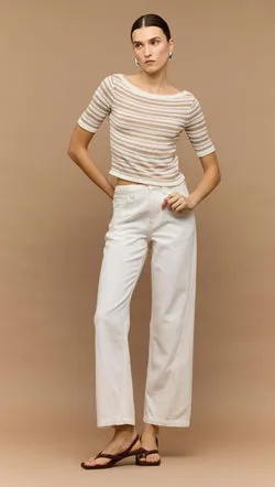 White Denim Mid-Rise Straight Jeans